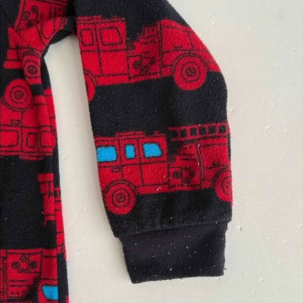 Carter’s Boys 4T Red and Black Fire Truck Fleece  Zip up Footed Pajamas